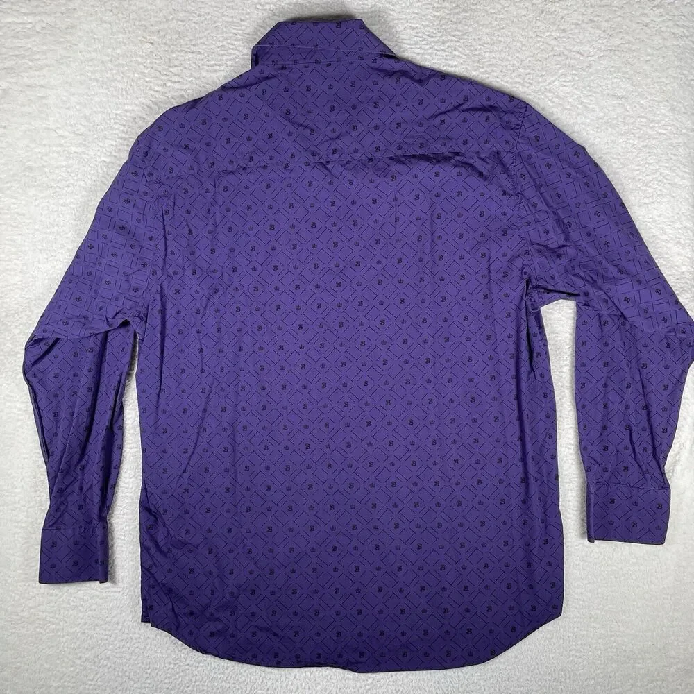 Vintage South Pole Shirt Mens 2XL XXL Purple AOP Print Logos Button Long Sleeve